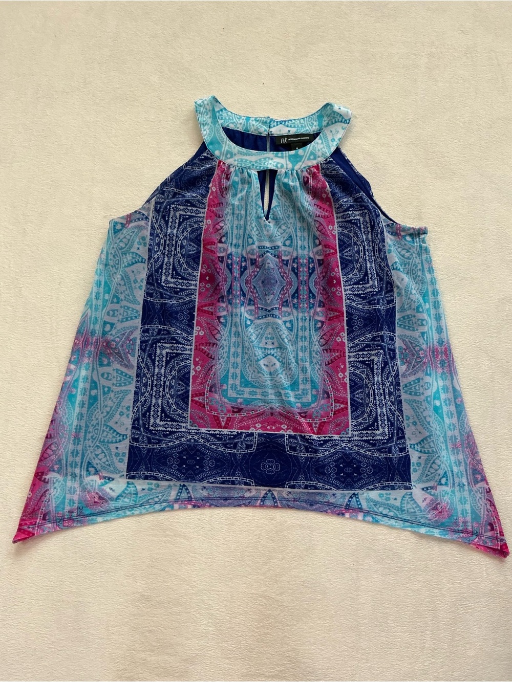INC International Concepts Paisley Halter Blouse M Handkerchief Hem Boho
